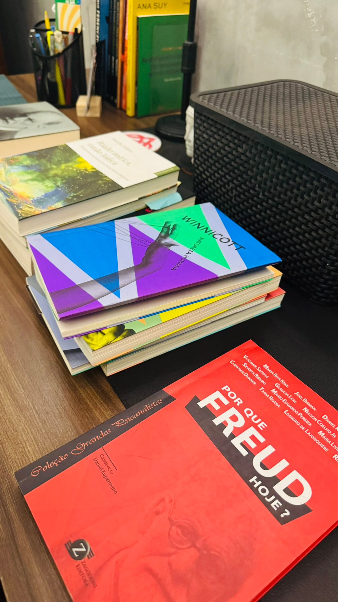 Livros de Psicanálise sobre a mesa de trabalho